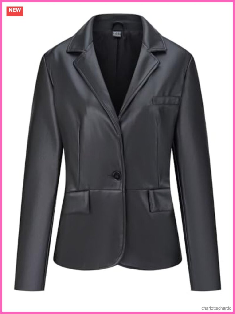 Faux Leather Blazer Jacket Button Down Shacket Coat with Pockets